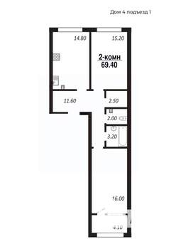 2-к квартира, строящийся дом, 69м2, 11/14 этаж