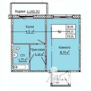 1-к квартира, строящийся дом, 40м2, 1/10 этаж