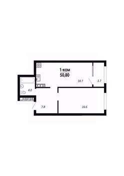 1-к квартира, вторичка, 51м2, 16/22 этаж