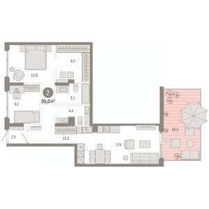 2-к квартира, вторичка, 95м2, 1/17 этаж