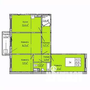 3-к квартира, вторичка, 71м2, 4/10 этаж