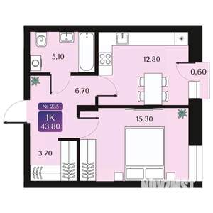 1-к квартира, вторичка, 44м2, 5/9 этаж
