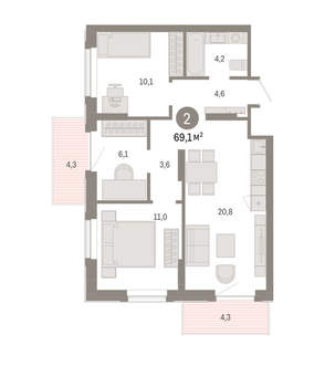 3-к квартира, вторичка, 69м2, 7/9 этаж