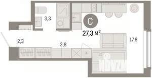 Студия квартира, вторичка, 27м2, 3/16 этаж