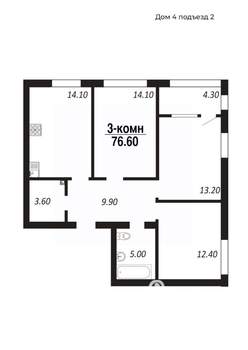 3-к квартира, вторичка, 77м2, 3/14 этаж