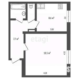 1-к квартира, вторичка, 39м2, 1/10 этаж