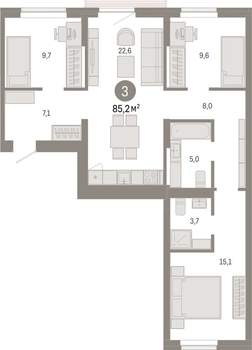 3-к квартира, вторичка, 85м2, 4/9 этаж