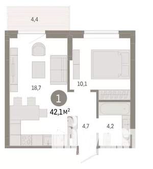 1-к квартира, вторичка, 42м2, 3/9 этаж