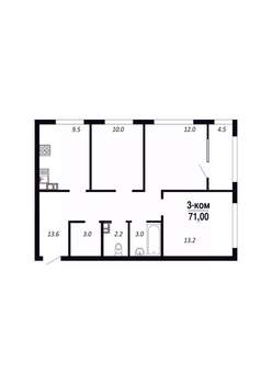 3-к квартира, вторичка, 71м2, 9/22 этаж