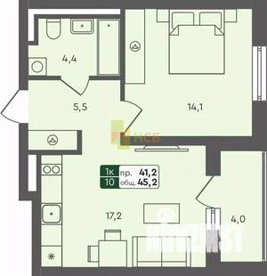 1-к квартира, строящийся дом, 45м2, 2/4 этаж