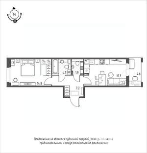 1-к квартира, строящийся дом, 46м2, 8/12 этаж