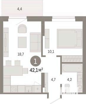 1-к квартира, вторичка, 42м2, 3/17 этаж