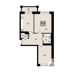 2-к квартира, строящийся дом, 65м2, 2/18 этаж