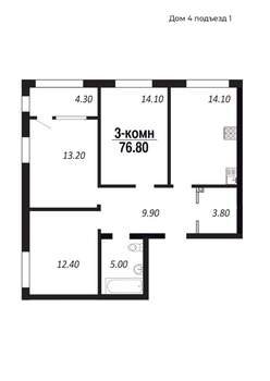 3-к квартира, вторичка, 77м2, 2/14 этаж