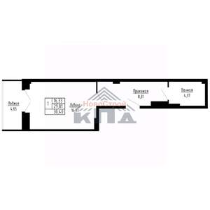 1-к квартира, строящийся дом, 30м2, 14/16 этаж