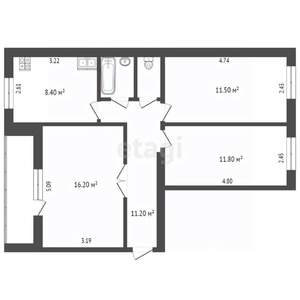 3-к квартира, вторичка, 65м2, 2/9 этаж