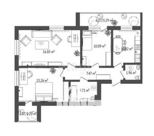 3-к квартира, строящийся дом, 72м2, 3/16 этаж