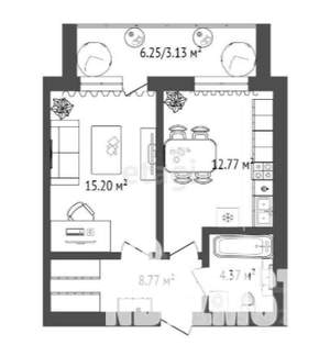 1-к квартира, строящийся дом, 45м2, 2/16 этаж