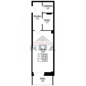 1-к квартира, строящийся дом, 35м2, 2/16 этаж