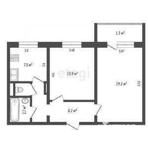 2-к квартира, вторичка, 52м2, 1/10 этаж