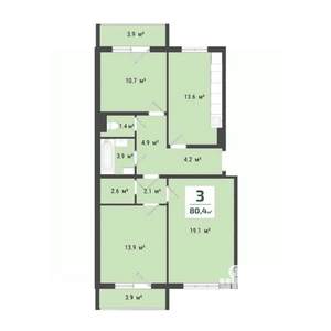 3-к квартира, вторичка, 76м2, 6/10 этаж