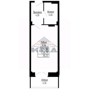 1-к квартира, строящийся дом, 30м2, 12/16 этаж