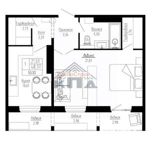 1-к квартира, вторичка, 53м2, 12/16 этаж