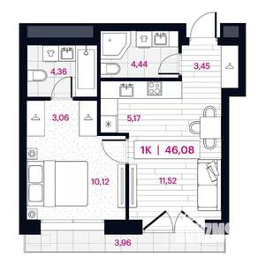 1-к квартира, вторичка, 46м2, 2/15 этаж
