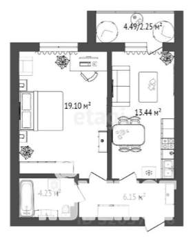 1-к квартира, строящийся дом, 47м2, 11/16 этаж