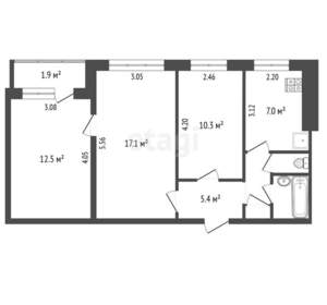 3-к квартира, вторичка, 56м2, 6/9 этаж