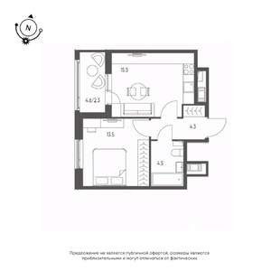 1-к квартира, строящийся дом, 40м2, 11/12 этаж