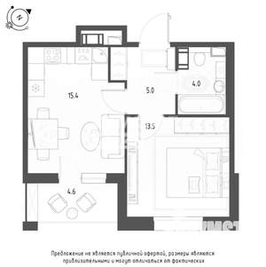 1-к квартира, вторичка, 40м2, 3/9 этаж