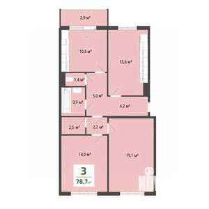 3-к квартира, строящийся дом, 77м2, 1/10 этаж
