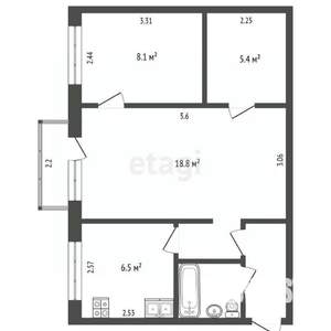 2-к квартира, вторичка, 44м2, 5/5 этаж