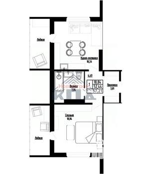 1-к квартира, строящийся дом, 57м2, 7/16 этаж