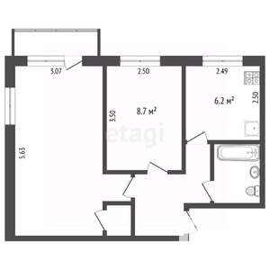 2-к квартира, вторичка, 43м2, 5/5 этаж