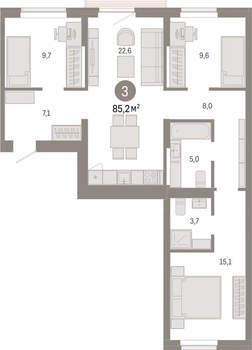 3-к квартира, вторичка, 85м2, 4/9 этаж