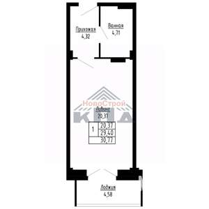 1-к квартира, строящийся дом, 31м2, 6/16 этаж