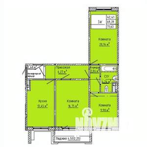 3-к квартира, строящийся дом, 72м2, 1/10 этаж