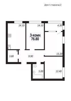 3-к квартира, вторичка, 77м2, 2/14 этаж