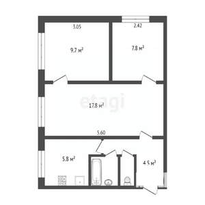 3-к квартира, вторичка, 49м2, 1/5 этаж