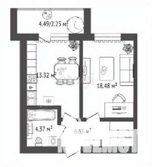 1-к квартира, строящийся дом, 46м2, 3/16 этаж