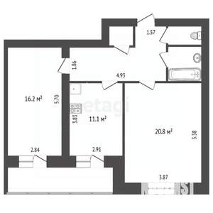 2-к квартира, вторичка, 65м2, 9/9 этаж