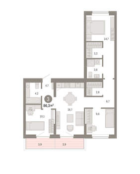 3-к квартира, вторичка, 86м2, 2/9 этаж
