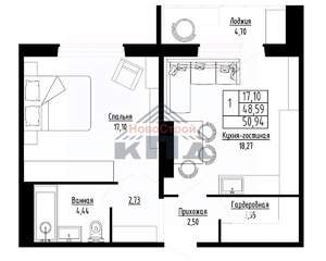 1-к квартира, строящийся дом, 51м2, 9/16 этаж