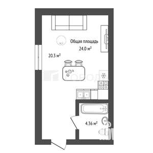 Студия квартира, вторичка, 24м2, 3/3 этаж