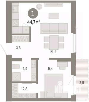 1-к квартира, вторичка, 45м2, 5/8 этаж