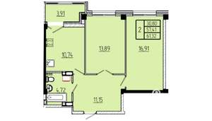 2-к квартира, вторичка, 61м2, 7/16 этаж