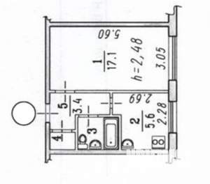 1-к квартира, вторичка, 30м2, 5/9 этаж