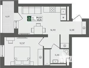 1-к квартира, строящийся дом, 44м2, 7/7 этаж